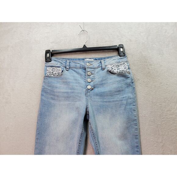 SO Jeans Girls Size 14 Light Blue‎ Denim Cotton Skinny Lace Trim Snap Button Fly - Picture 4 of 11